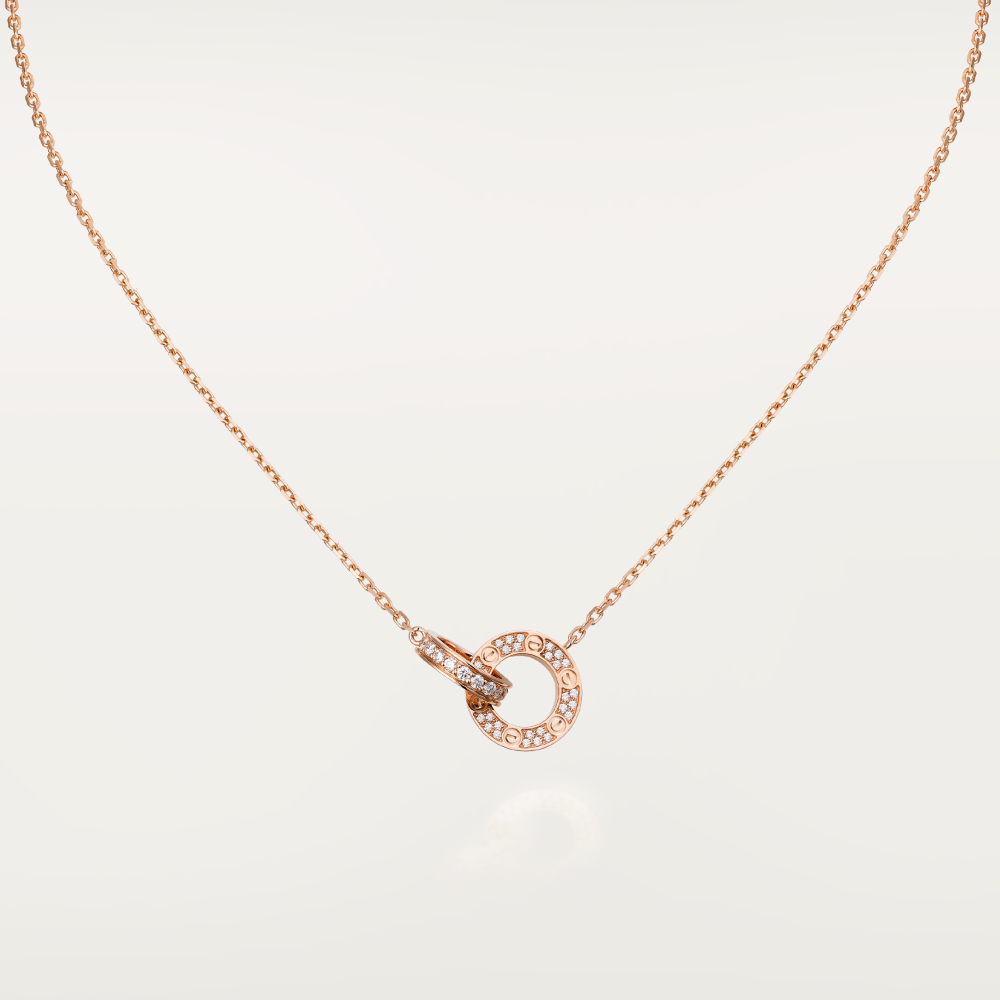 [Topon Jewelry]LOVE 7.6MM NECKLACE ROSE GOLD AND SILVER  FULL DIAMOND