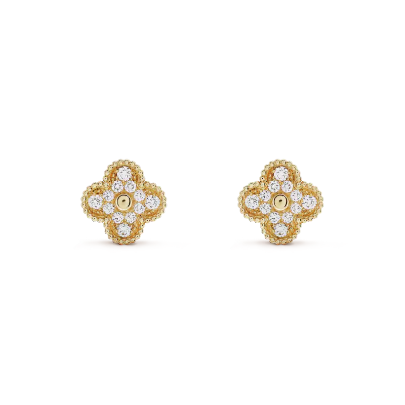 [Topon Jewelry]CLOVER MEDIUM 1 MOTIFS FUll DIAMOND EARRINGS