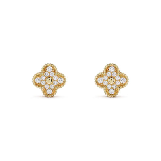 [Topon Jewelry]CLOVER MEDIUM 1 MOTIFS FUll DIAMOND EARRINGS