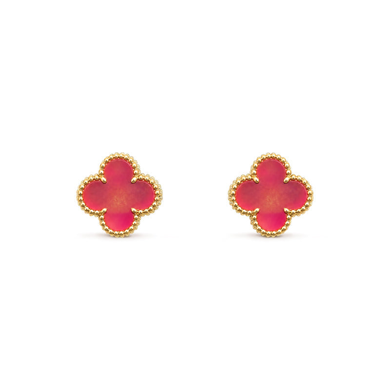 [TOPON]NEW CLOVER 15MM PINK ENAMEL STUD EARRINGS