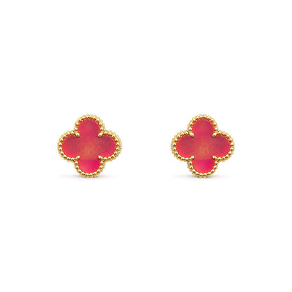 [TOPON]NEW CLOVER 15MM PINK ENAMEL STUD EARRINGS