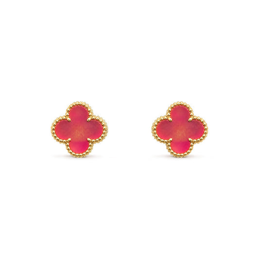 [TOPON]NEW CLOVER 15MM PINK ENAMEL STUD EARRINGS