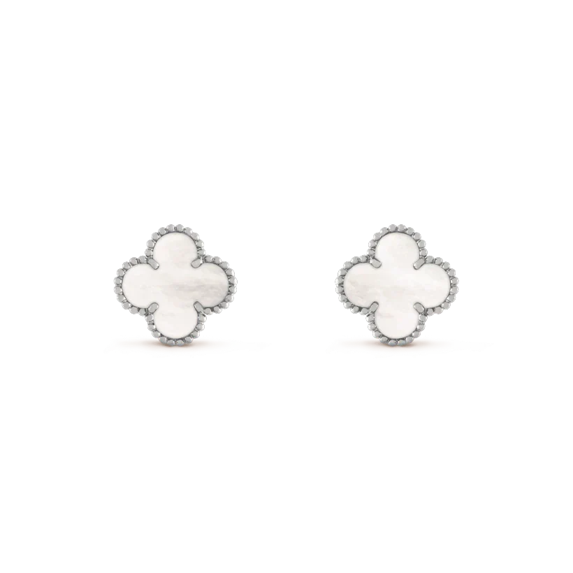 [Topon Jewelry]CLOVER MEDIUM 1 MOTIFS  WHITE MOP EARRINGS SILVER