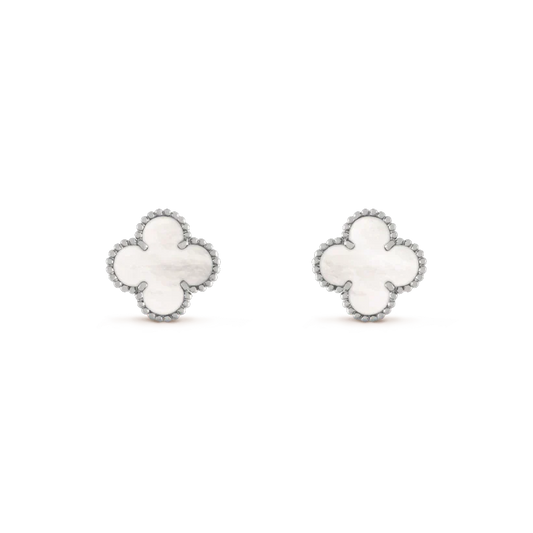 [Topon Jewelry]CLOVER MEDIUM 1 MOTIFS  WHITE MOP EARRINGS SILVER