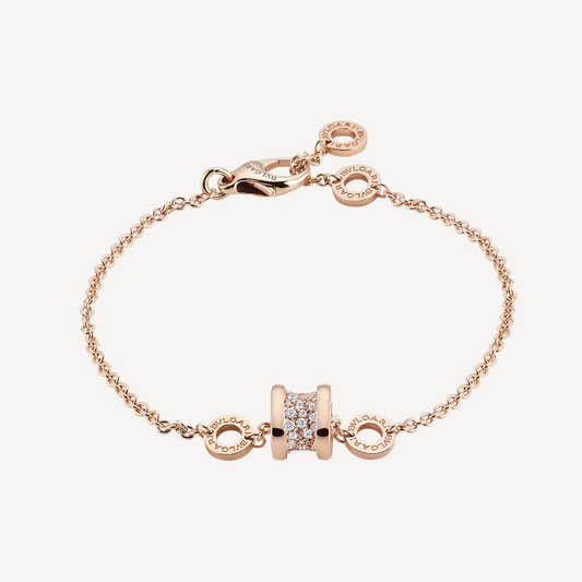 [Topon Jewelry]ZERO 1 SOFT PINK GOLD WITH PAVED DIAMONDS ON THE SPIRAL BRACELET