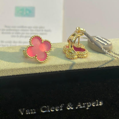 [TOPON]NEW CLOVER 15MM PINK ENAMEL STUD EARRINGS