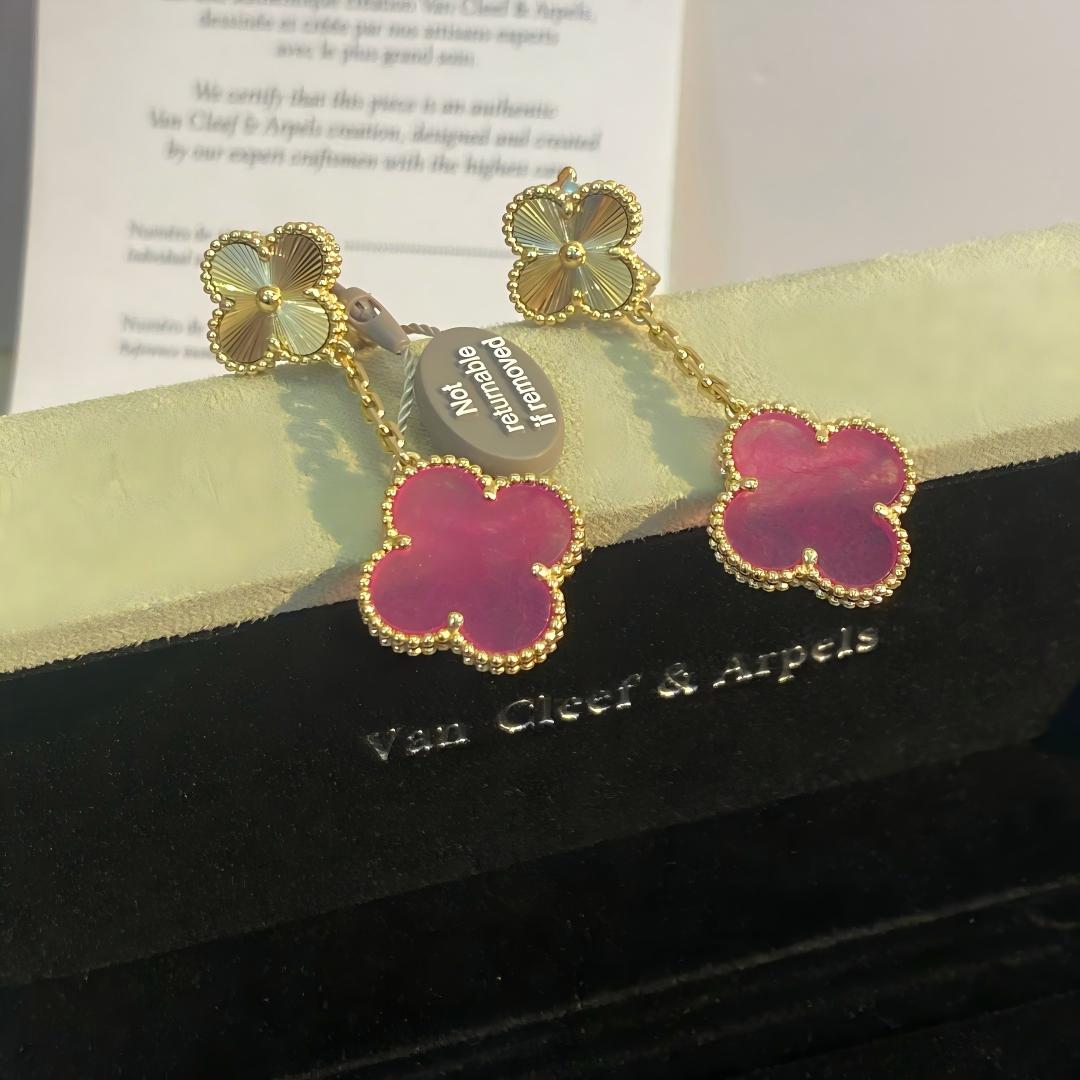 [TOPON]NEW CLOVER 2 MOTIF PINK ENAMEL EARRINGS