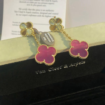 [TOPON]NEW CLOVER 2 MOTIF PINK ENAMEL EARRINGS