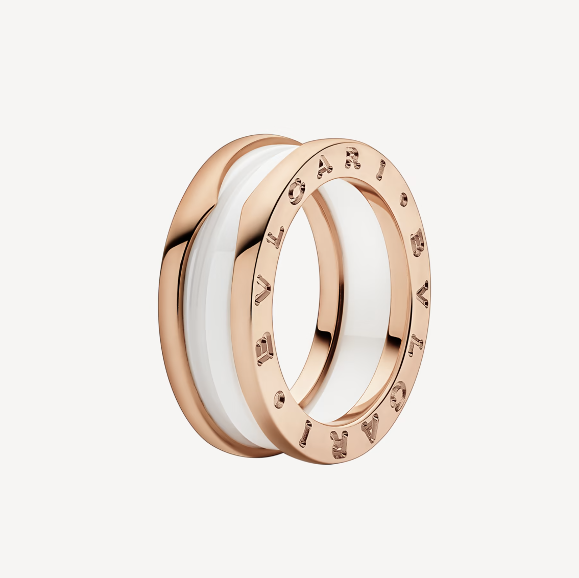 [Topon Jewelry]ZERO 1 TWO-BAND LOOPS AND WHITE CERAMIC SPIRAL PINK GOLD RING