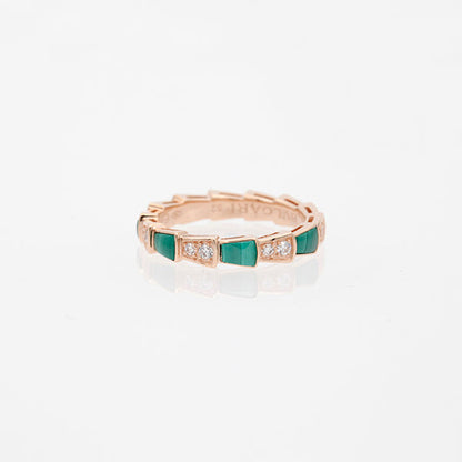 [Topon Jewelry]SERPENTI RING PINK GOLD MALACHITE DIAMOND 3MM