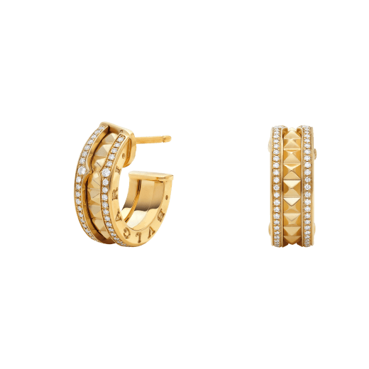 [Topon Jewelry]ZERO 1 ROCK GOLD EARRINGS WITH STUDDED SPIRAL AND PAVED DIAMONDS