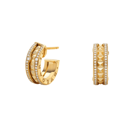 [Topon Jewelry]ZERO 1 ROCK GOLD EARRINGS WITH STUDDED SPIRAL AND PAVED DIAMONDS