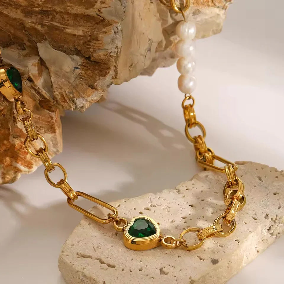 [Topon]Melanie Emerald Pearl Bracelet