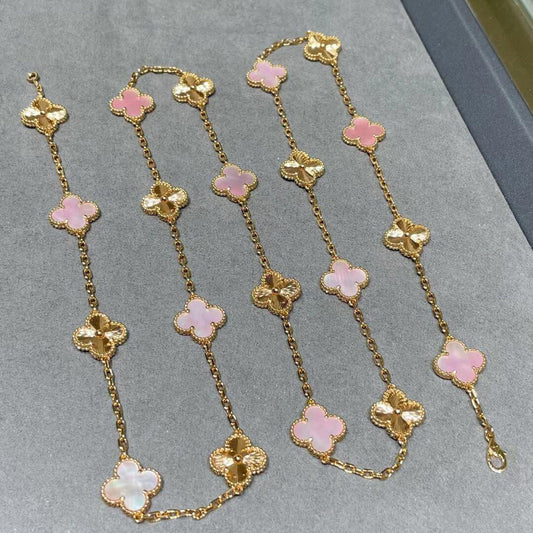 [Topon]CLOVER 20 MOTIFS LASER PINK MOP NECKLACE