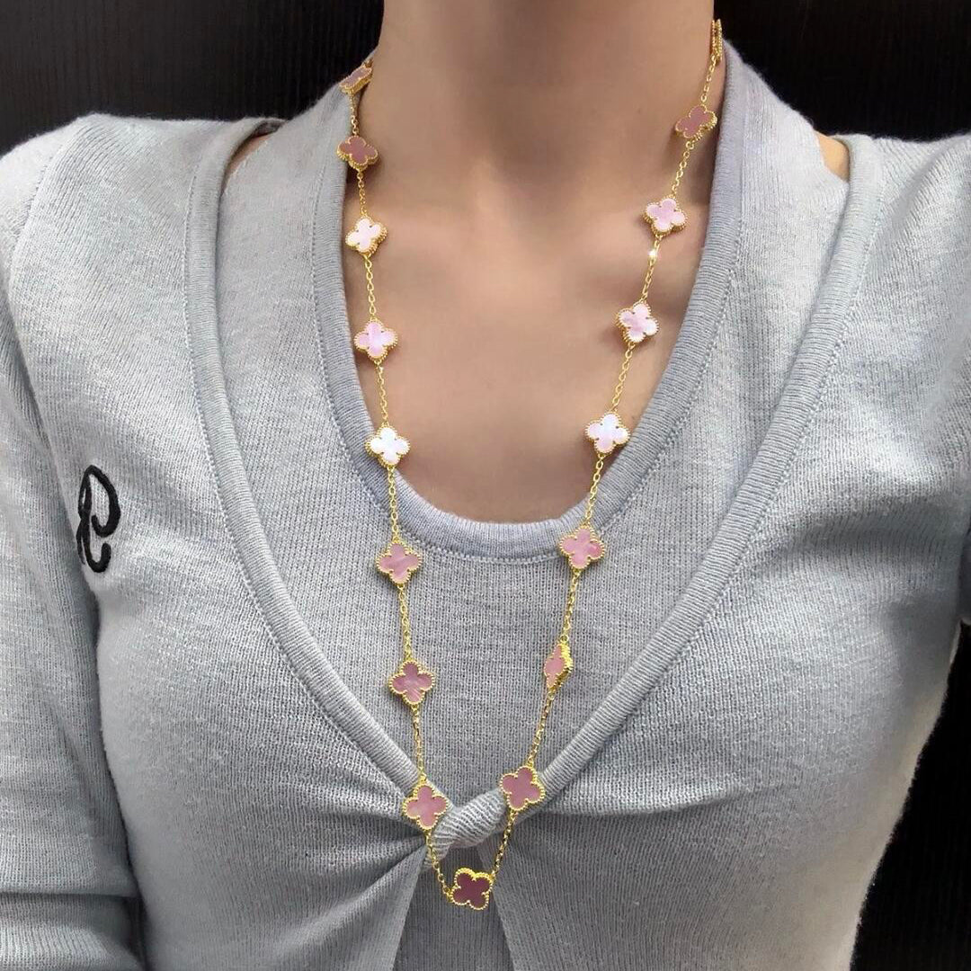 [Topon]CLOVER 20 MOTIFS PINK MOP NECKLACE