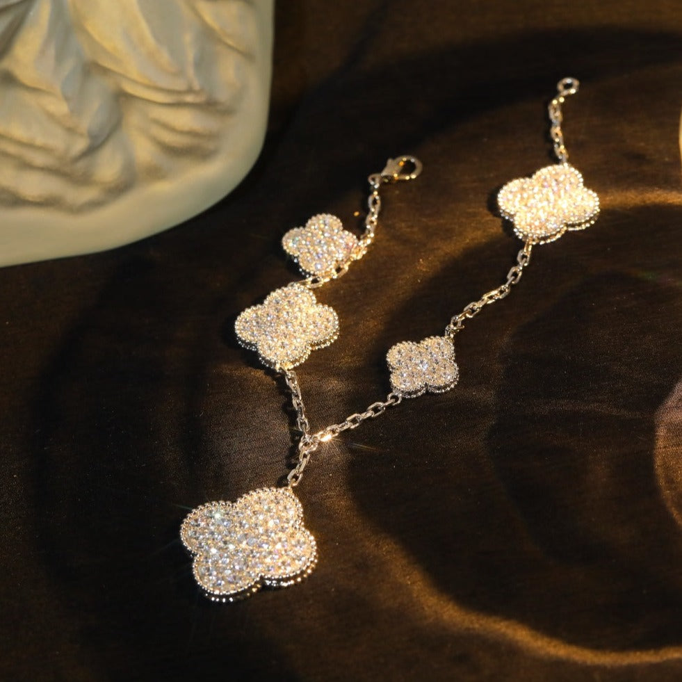[Topon]CLOVER BRACELET 5 MOTIF SILVER DIAMOND PAVED