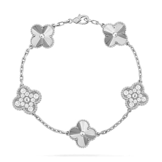 [Topon Jewelry]CLOVER 5 MOTIF SILVER DIAMOND BRACELET