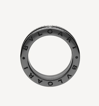 [Topon Jewelry]ZERO 1 ROCK FOUR-BAND BLACK CERAMIC WITH STUDDED SPIRAL AND PAVED DIAMONDS RING