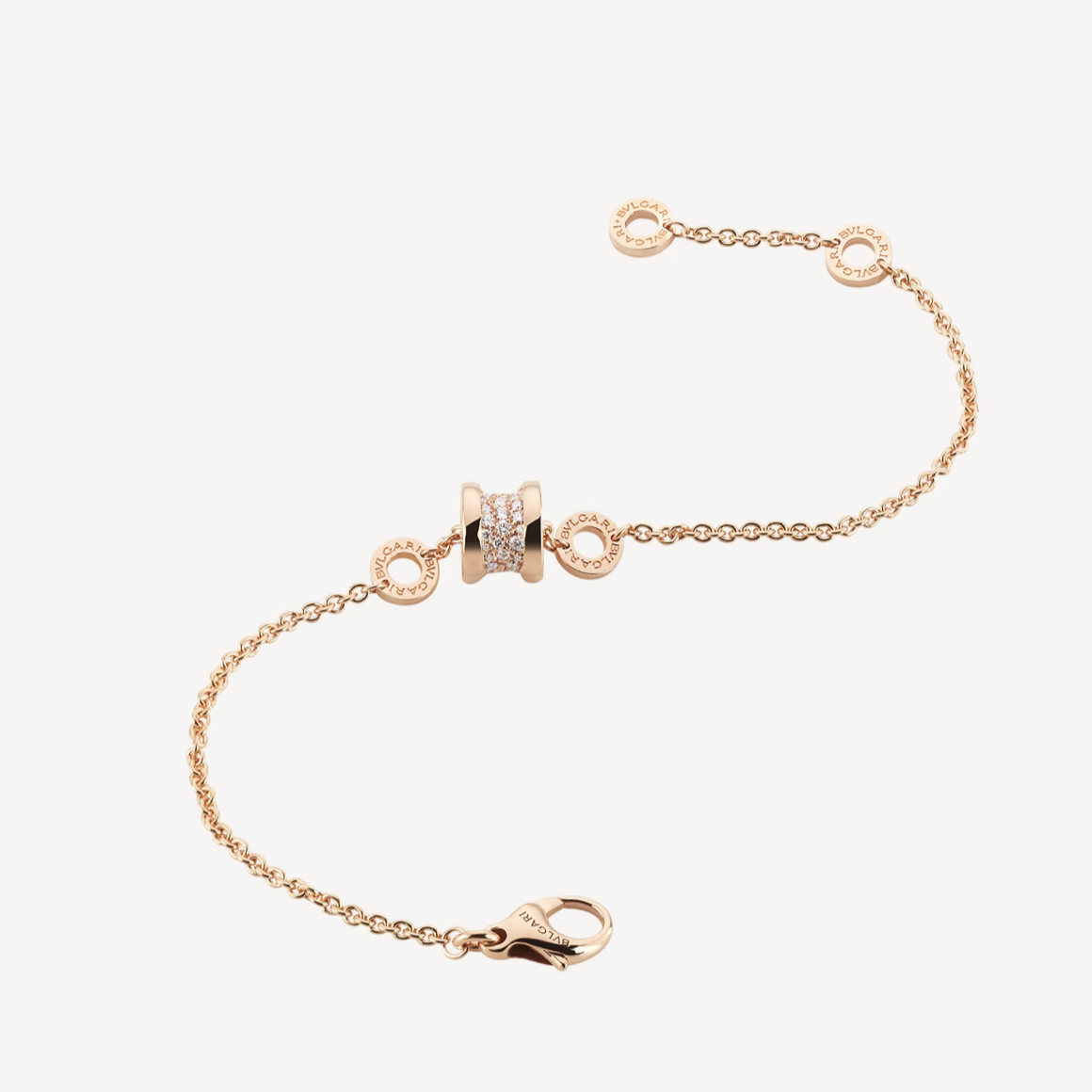 [Topon Jewelry]ZERO 1 SOFT PINK GOLD WITH PAVED DIAMONDS ON THE SPIRAL BRACELET