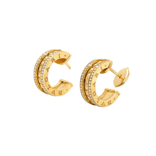 [Topon Jewelry]ZERO 1 ROCK GOLD EARRINGS WITH STUDDED SPIRAL AND PAVED DIAMONDS