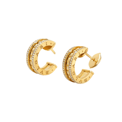 [Topon Jewelry]ZERO 1 ROCK GOLD EARRINGS WITH STUDDED SPIRAL AND PAVED DIAMONDS