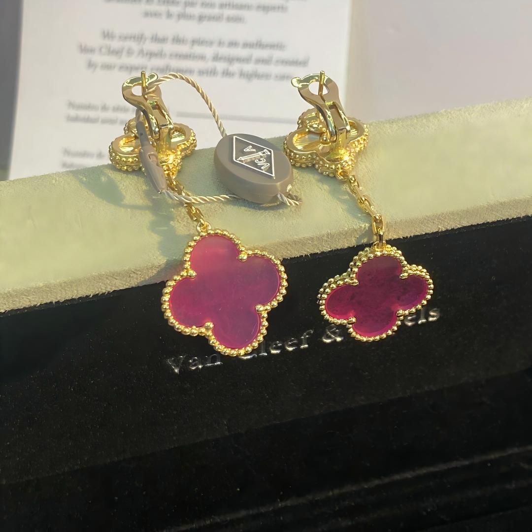 [TOPON]NEW CLOVER 2 MOTIF PINK ENAMEL EARRINGS