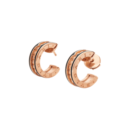 [Topon Jewelry]ZERO 1 ROCK PINK GOLD EARRINGS WITH STUDDED SPIRAL AND BLACK CERAMIC