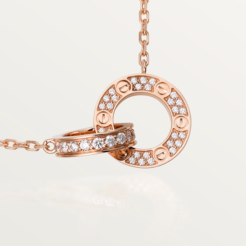 [Topon Jewelry]LOVE 7.6MM NECKLACE ROSE GOLD AND SILVER  FULL DIAMOND