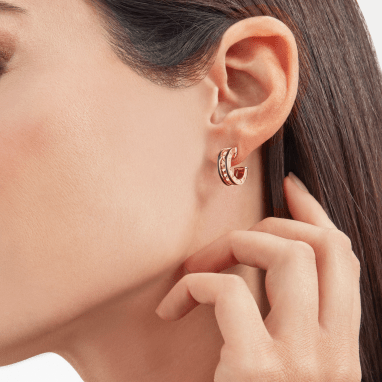 [Topon Jewelry]ZERO 1 ROCK PINK GOLD EARRINGS WITH STUDDED SPIRAL AND BLACK CERAMIC