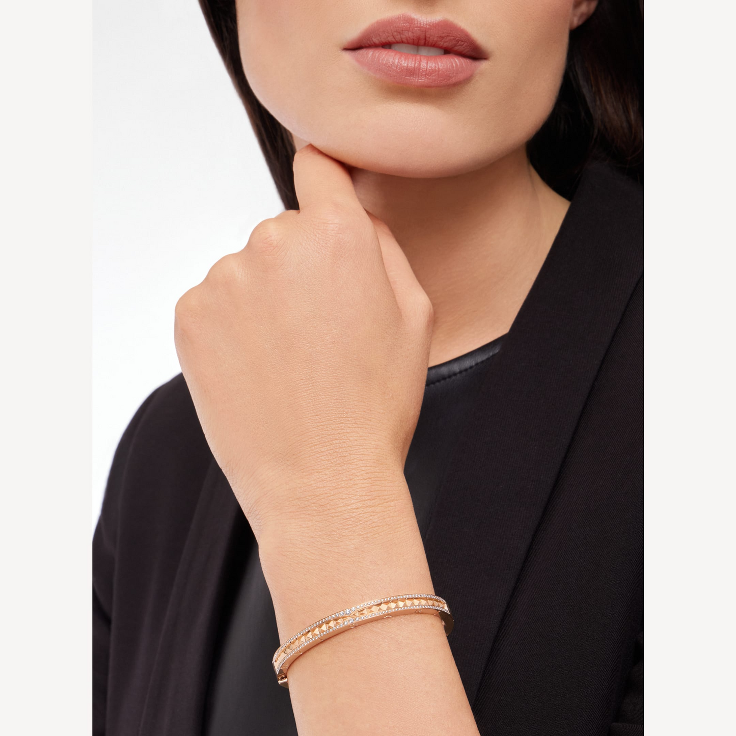 [Topon Jewelry]ZERO 1 SPIRAL AND PAVED DIAMOND PINK GOLD BRACELET