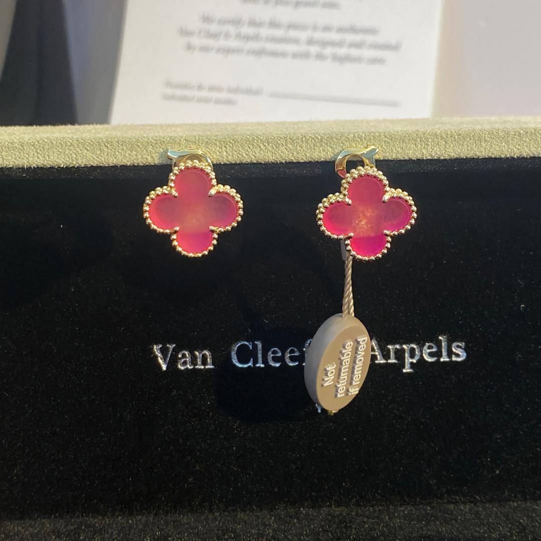 [TOPON]NEW CLOVER 15MM PINK ENAMEL STUD EARRINGS