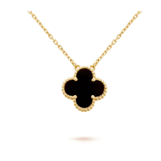 [Topon Jewelry]CLOVER 15MM BLACK ONYX SINGLE FLOWER NECKLACE