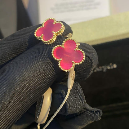 [TOPON]NEW CLOVER 15MM PINK ENAMEL STUD EARRINGS
