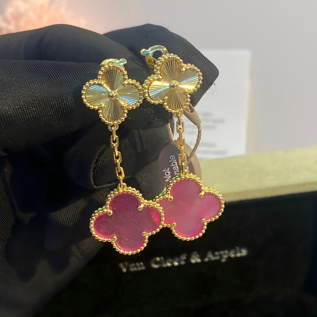 [TOPON]NEW CLOVER 2 MOTIF PINK ENAMEL EARRINGS