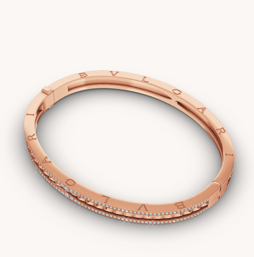 [Topon Jewelry]ZERO 1 SPIRAL AND PAVED DIAMOND PINK GOLD BRACELET