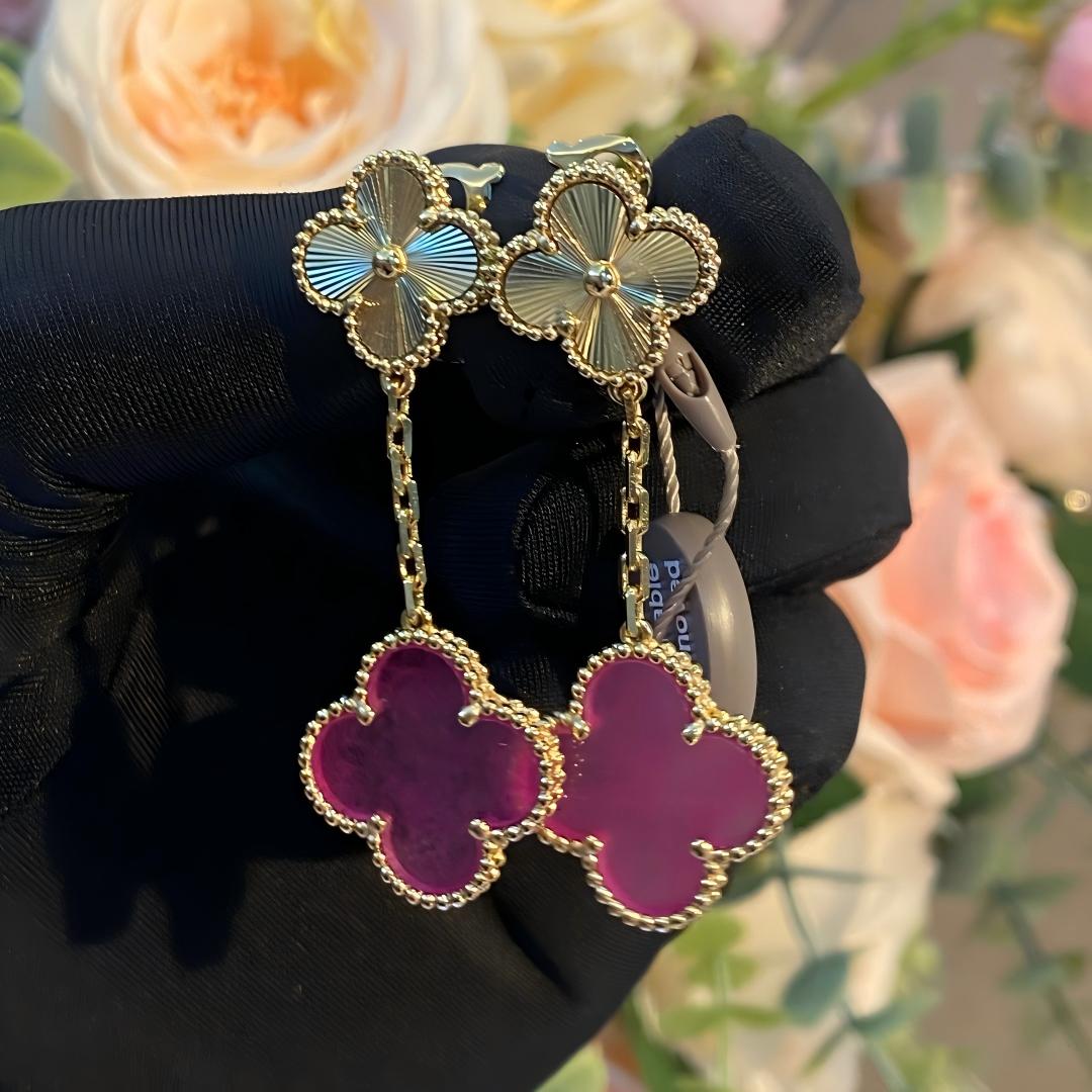 [TOPON]NEW CLOVER 2 MOTIF PINK ENAMEL EARRINGS