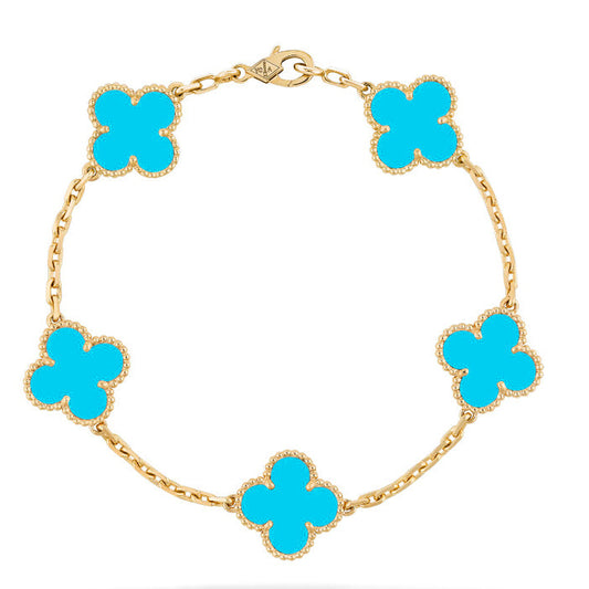 [Topon Jewelry]CLOVER 5 MOTIFS TURQUOISE BRACELET