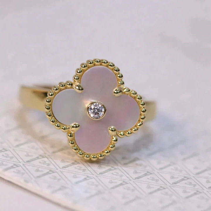 [Topon Jewelry]CLOVER PINK MOP RING GOLD DIAMOND