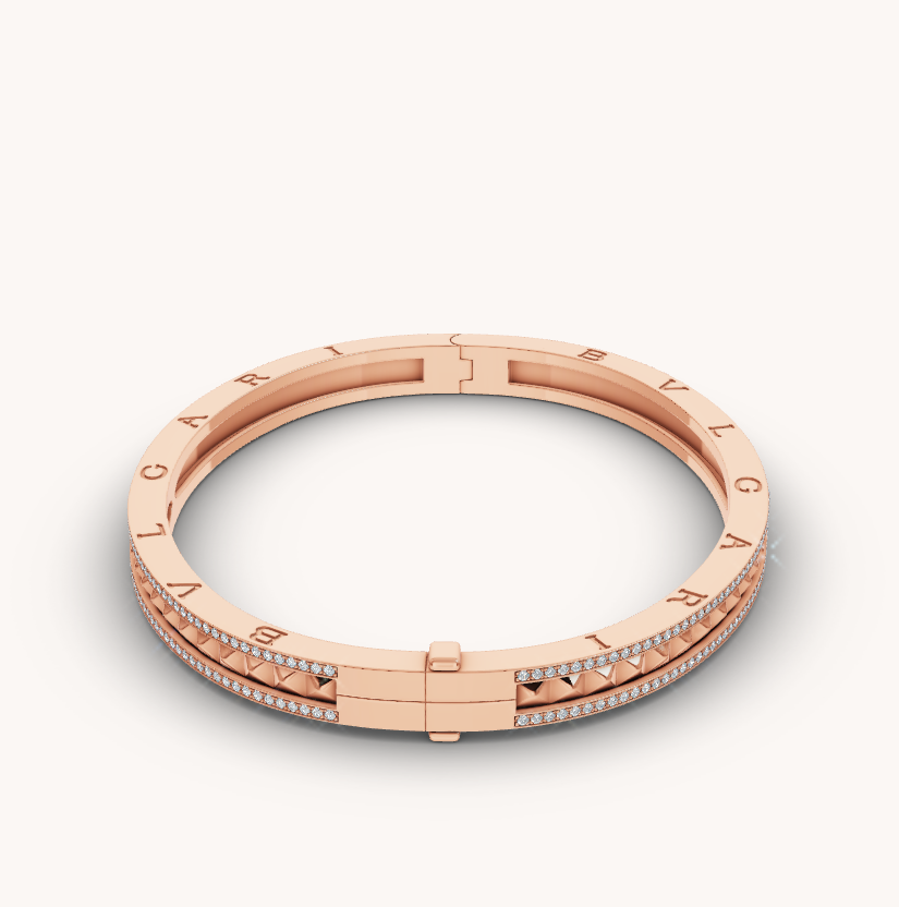 [Topon Jewelry]ZERO 1 SPIRAL AND PAVED DIAMOND PINK GOLD BRACELET