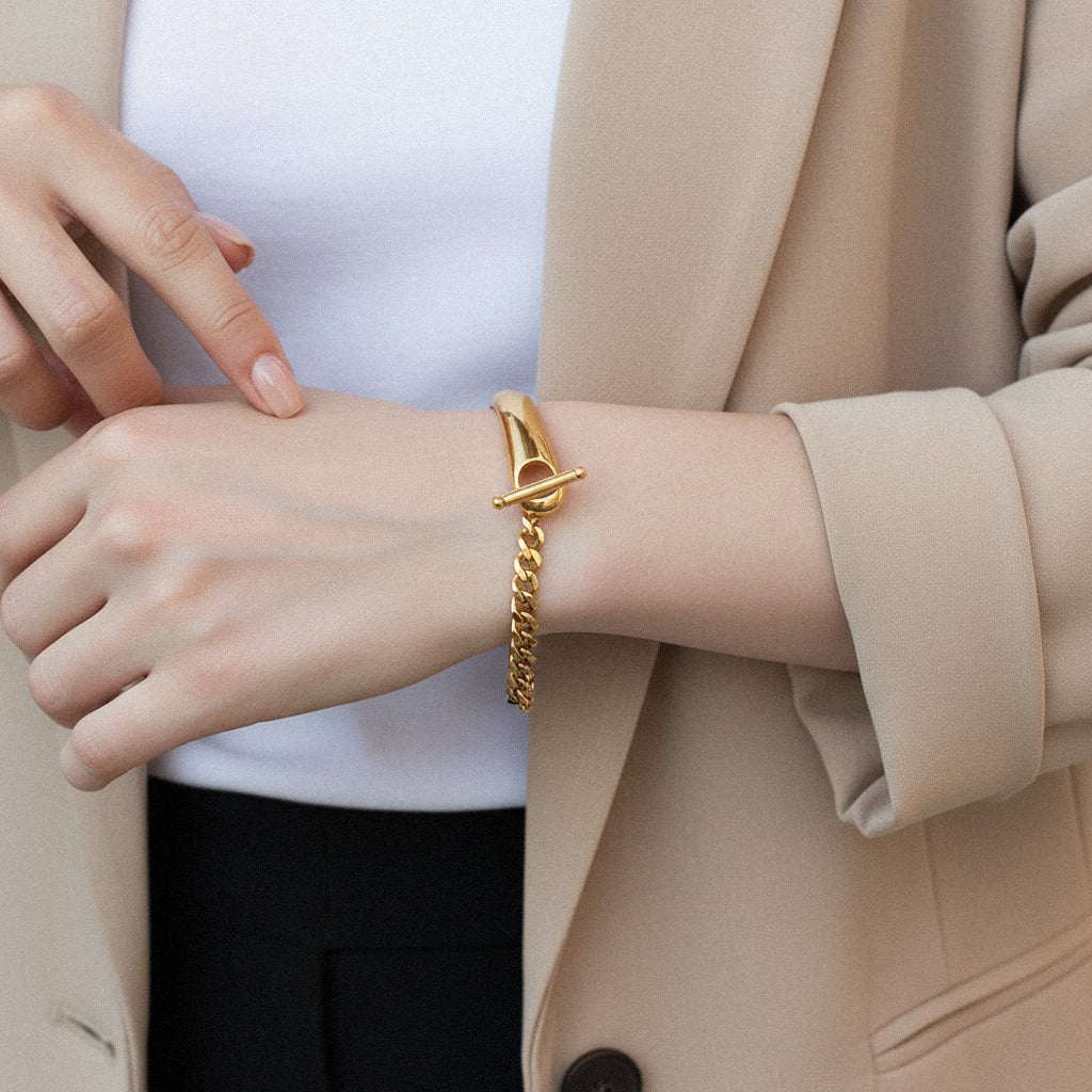 [Topon]Myrna Chained Gold Bangle