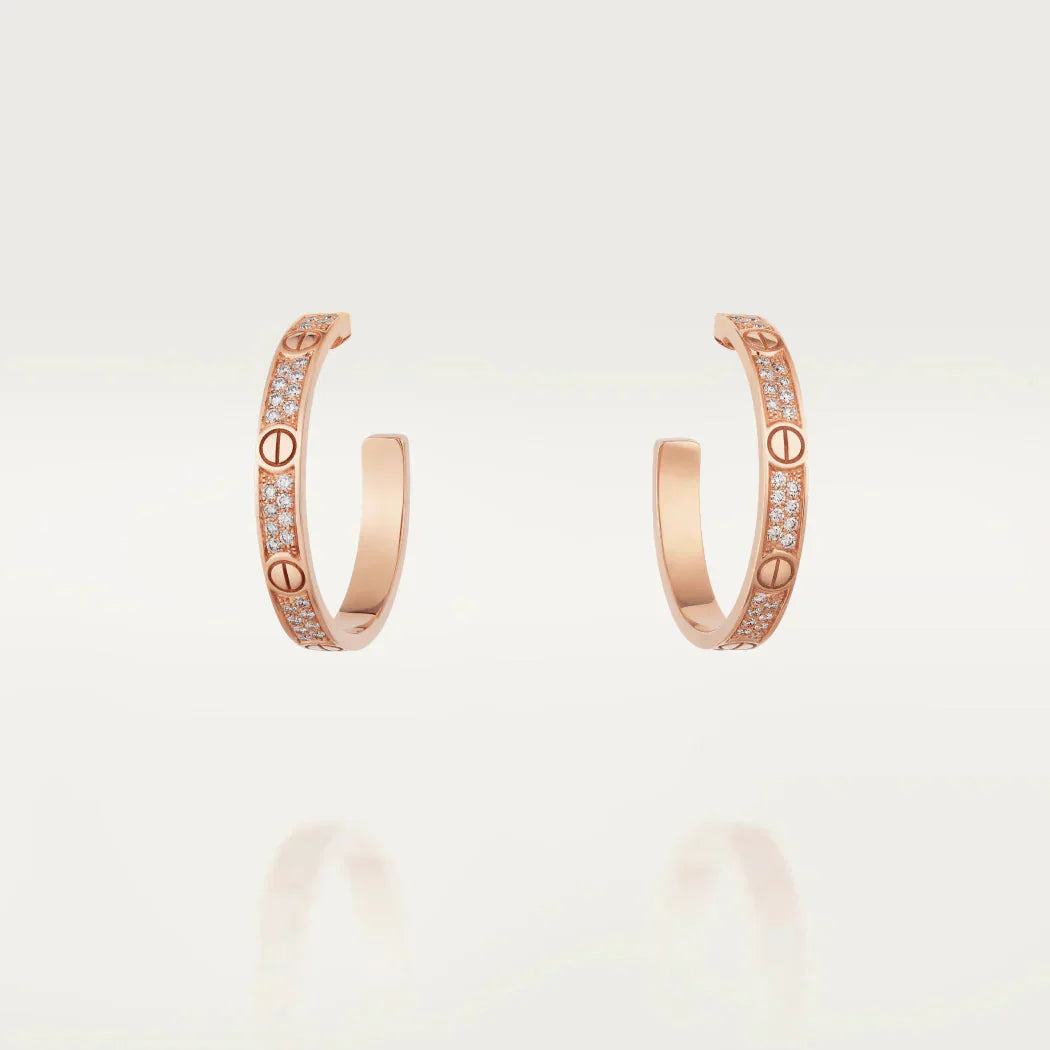 [Topon Jewelry]LOVE DIAMOND PINK GOLD HOOP EARRINGS