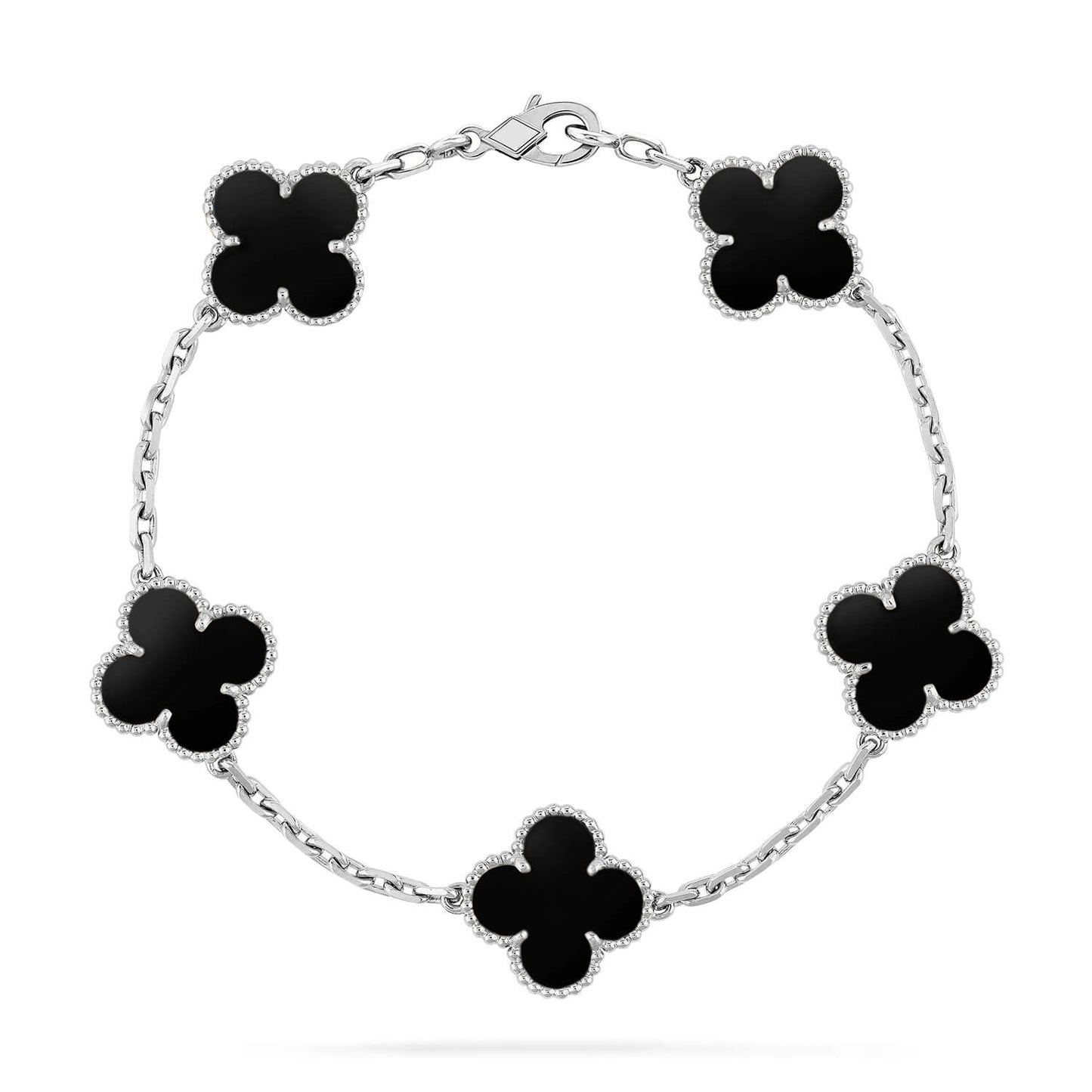 [Topon Jewelry]CLOVER 5 MOTIF ONYXS  BRACELET SILVER