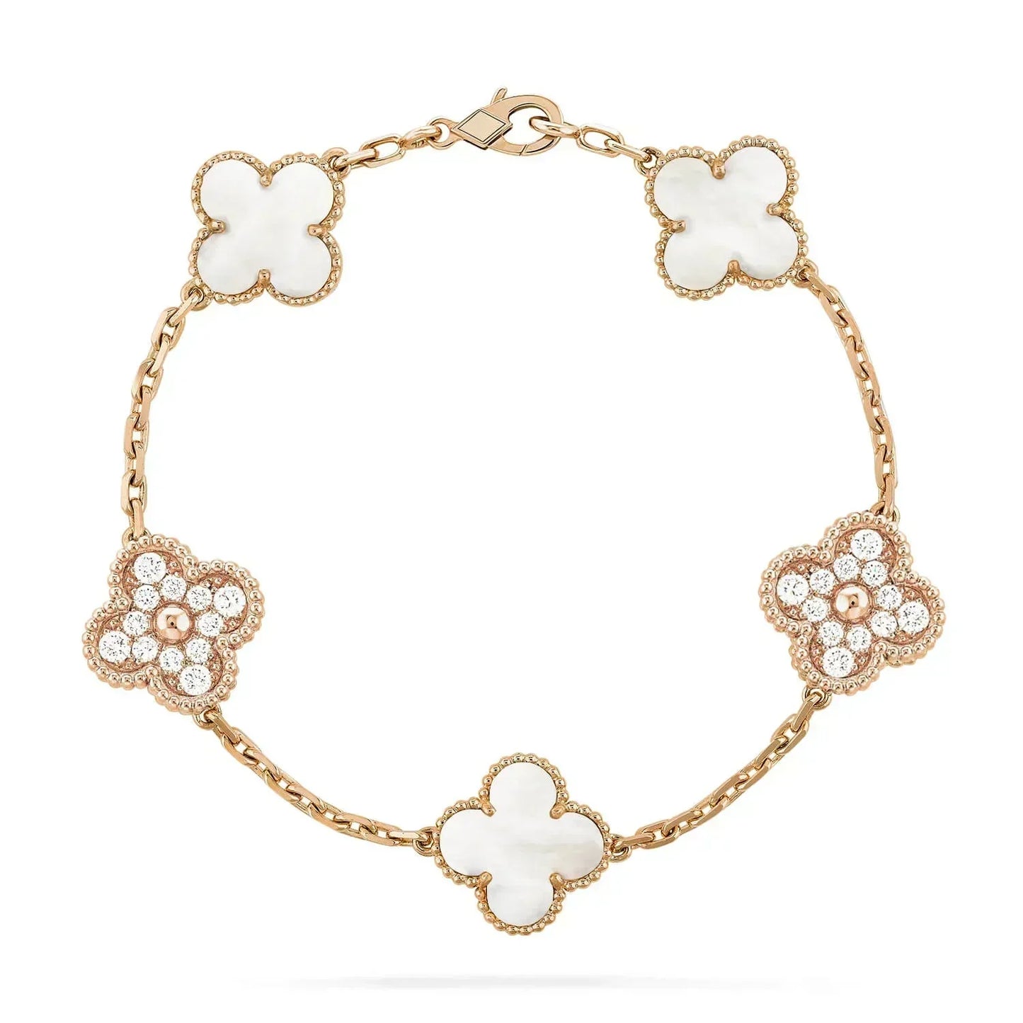 [Topon Jewelry]CLOVER BRACELET 5 MOTIF WHITE MOP DIAMOND