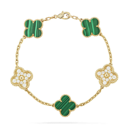 [Topon Jewelry]CLOVER  5 MOTIF MALACHITE DIAMOND BRACELET