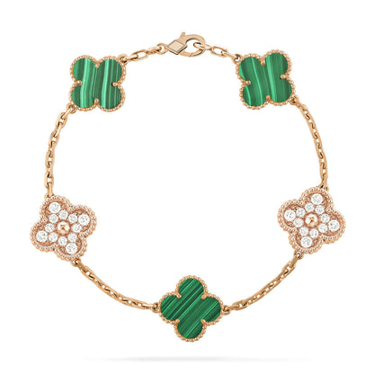 [Topon Jewelry]CLOVER  5 MOTIF MALACHITE DIAMOND BRACELET