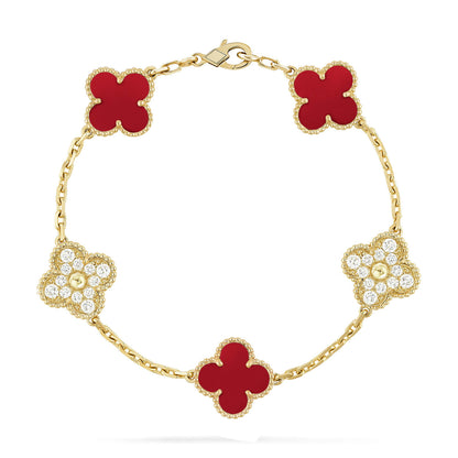 [Topon Jewelry]CLOVER 5 MOTIFS CARNELIAN DIAMOND BRACELET