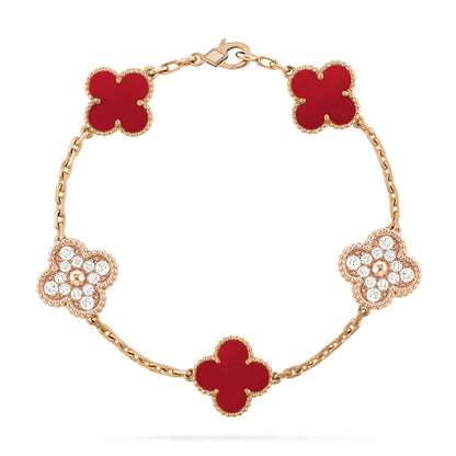 [Topon Jewelry]CLOVER 5 MOTIFS CARNELIAN DIAMOND BRACELET