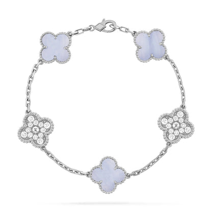 [Topon Jewelry]CLOVER  5 MOTIF DIAMOND PURPLE CHALCEDONY BRACELET SILVER