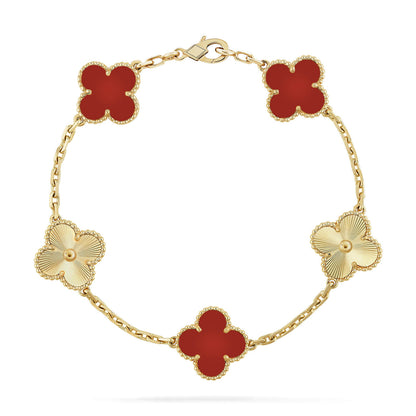 [Topon Jewelry]CLOVER  5 MOTIFS CARNELIAN GOLD BRACELET