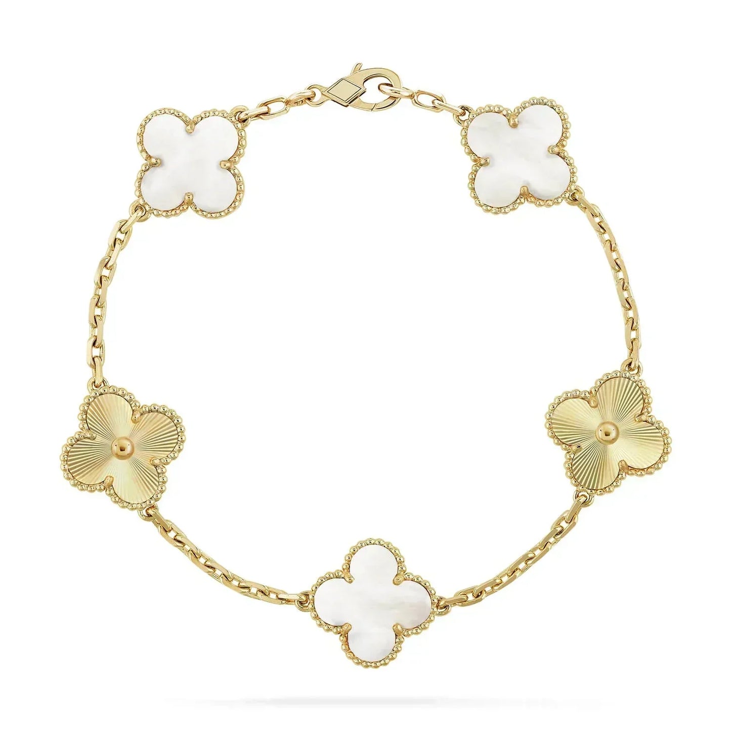 [Topon Jewelry]CLOVER BRACELET 5 MOTIF WHITE MOP PINK GOLD